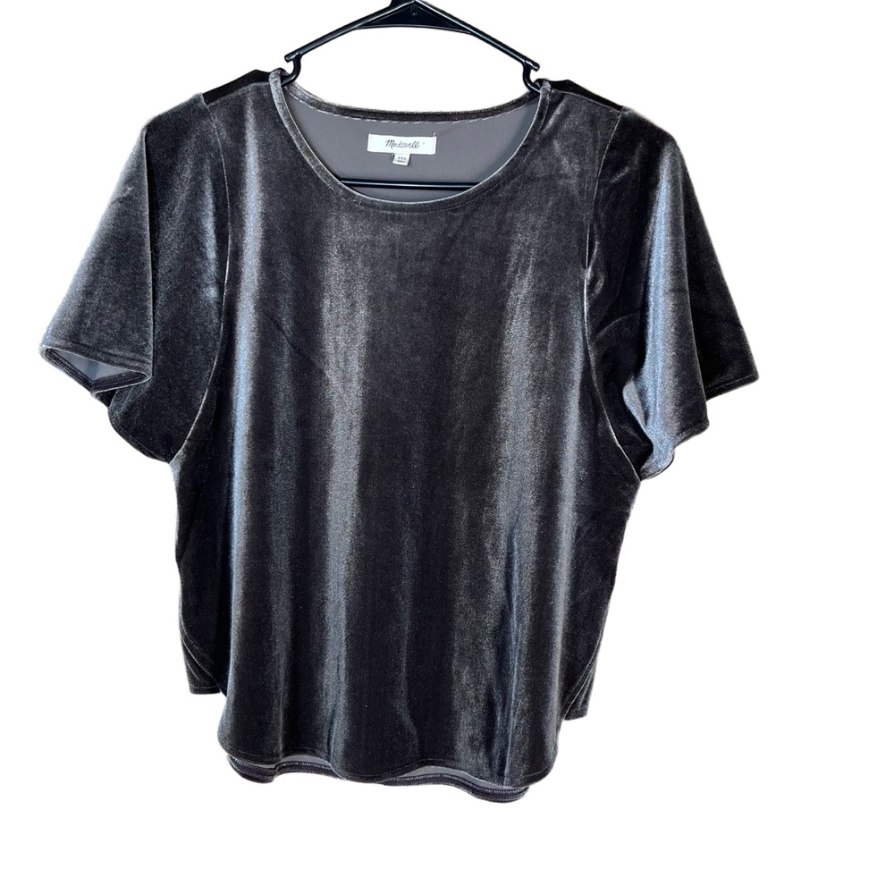Madewell Gray Velvet Short Sleeve‎ Round Neck Top Womens XXS